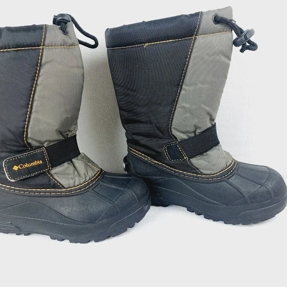 Columbia Boy's Black Gray Powderbug Plus II Mid-Calf Winter Snow Boots Sz 12.5